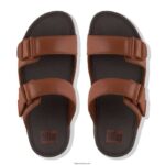 Men GOGH MOC Adjustable Leather Slides Fitflop 882F116 Dark Tan - Image 3