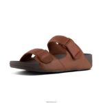 Men GOGH MOC Adjustable Leather Slides Fitflop 882F116 Dark Tan - Image 4