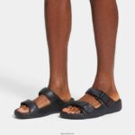 Men GOGH MOC Adjustable Leather Slides Fitflop 882F117 Black - Image 2