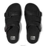 Men GOGH MOC Adjustable Leather Slides Fitflop 882F117 Black - Image 3