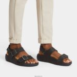 Men GOGH MOC Buckle Nubuck Sandals Fitflop 882F115 Black - Image 2