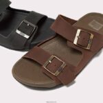 Men GOGH MOC Buckle Nubuck Slides Fitflop 882F113 Brown Mix - Image 5