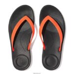 Men IQUSHION Ergonomic Flip Flops Fitflop 882F204 Black/Orange - Image 3