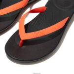 Men IQUSHION Ergonomic Flip Flops Fitflop 882F204 Black/Orange - Image 4