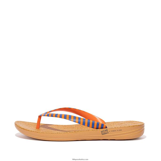 Men IQUSHION X YINKA ILORI Flip Flops Fitflop 882F209 Orange/Blue - Image 1
