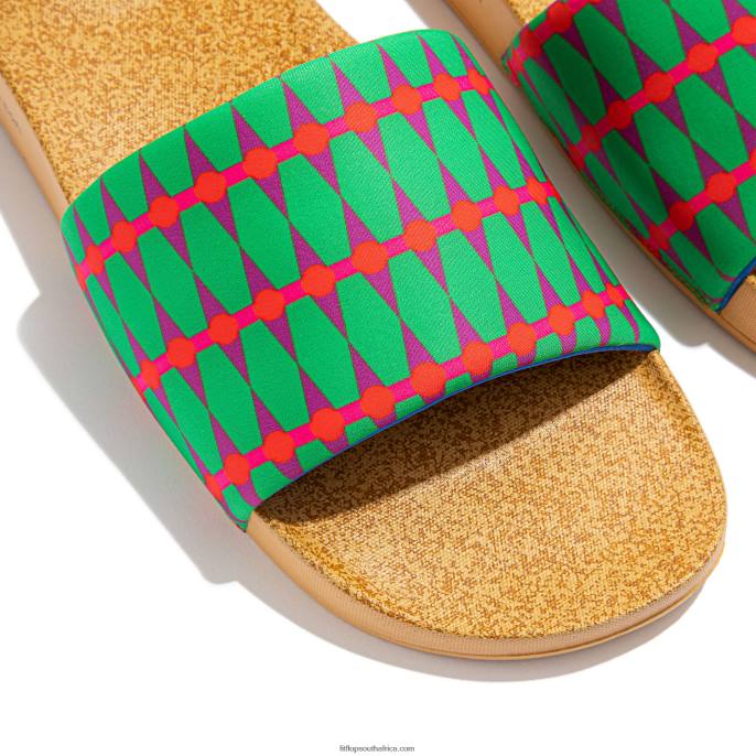 Men IQUSHION X YINKA ILORI Water-Resistant Slides Fitflop 882F211 Green/Fiery Red - Image 3