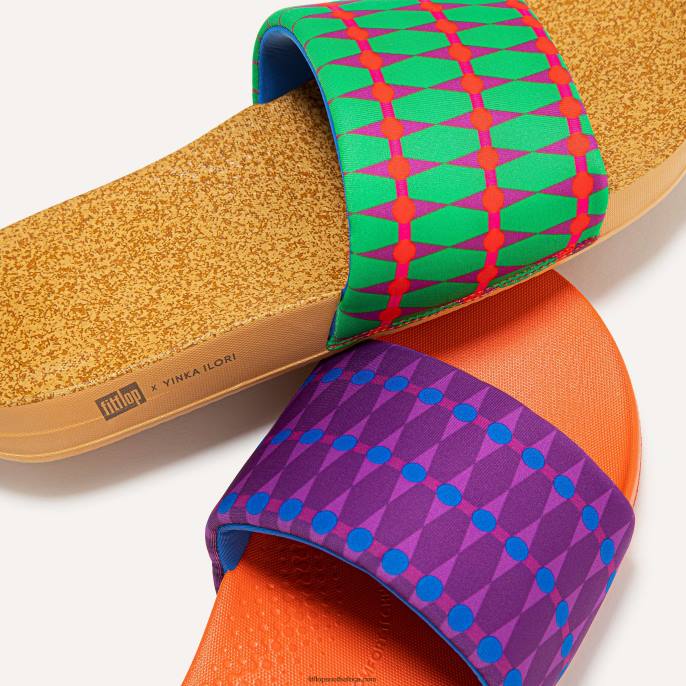 Men IQUSHION X YINKA ILORI Water-Resistant Slides Fitflop 882F211 Green/Fiery Red - Image 4