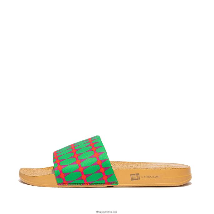 Men IQUSHION X YINKA ILORI Water-Resistant Slides Fitflop 882F211 Green/Fiery Red - Image 1