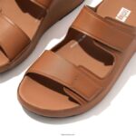 Men SAMEL Adjustable Leather Slides Fitflop 882F122 Light Tan - Image 4