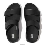 Men SAMEL Adjustable Leather Slides Fitflop 882F123 All Black - Image 2