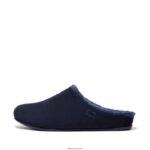 Men SHOVE Shearling-Lined Suede Slippers Fitflop 882F361 Midnight Navy