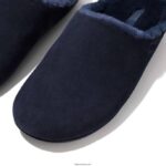 Men SHOVE Shearling-Lined Suede Slippers Fitflop 882F361 Midnight Navy - Image 3