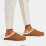 Men SHOVE Shearling-Lined Suede Slippers Fitflop 882F362 Light Tan - Image 2