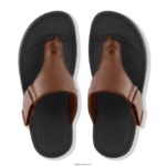 Men TRAKK II Leather Flip Flops Fitflop 882F119 Dark Tan - Image 3