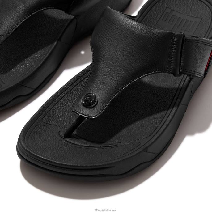 Men TRAKK II Leather Toe-Post Sandals Fitflop 882F120 All Black - Image 3