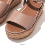 Women ELOISE Cork-Wrap Leather Wedge Sandals Fitflop 882F65 Beige - Image 4