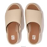 Women ELOISE Cork-Wrap Leather Wedge Slides Fitflop 882F152 Stone Beige - Image 3