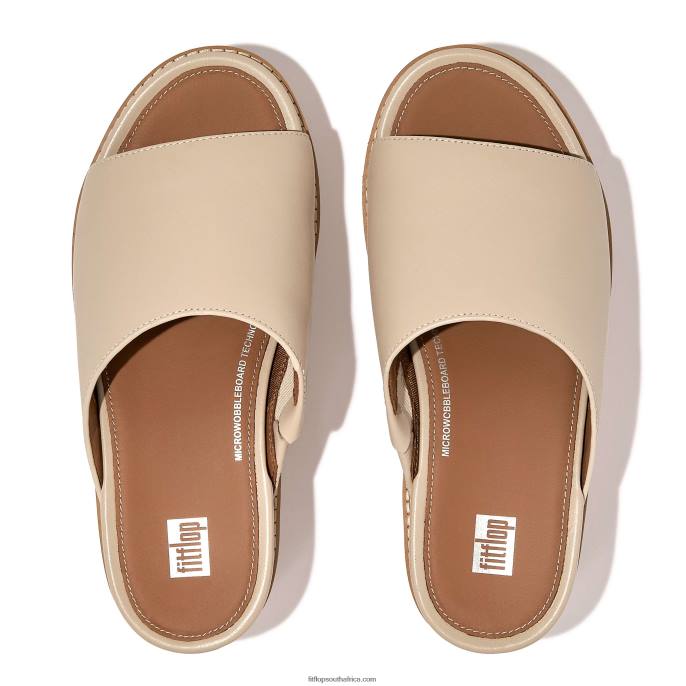 Women ELOISE Cork-Wrap Leather Wedge Slides Fitflop 882F152 Stone Beige - Image 3