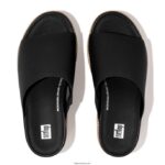 Women ELOISE Cork-Wrap Leather Wedge Slides Fitflop 882F153 Black - Image 3