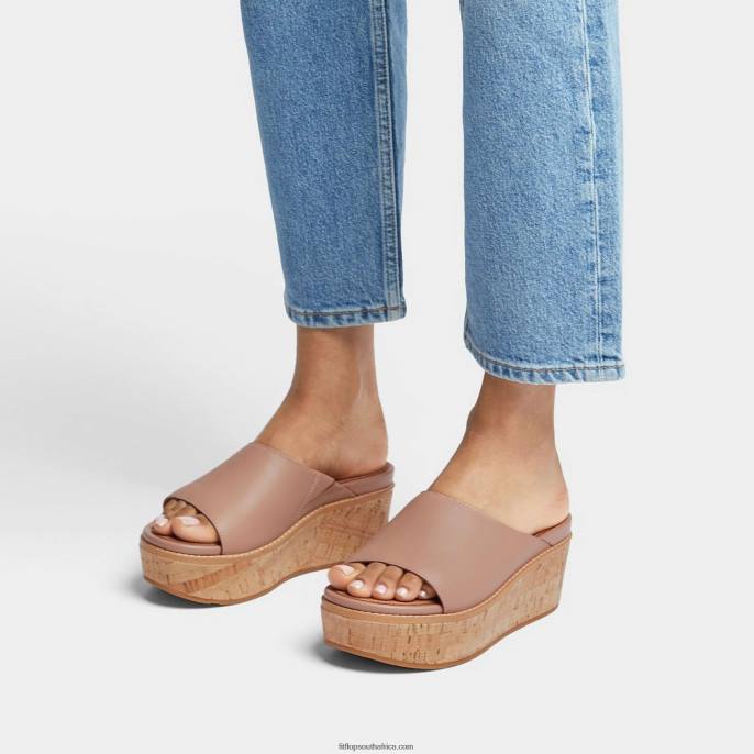 Women ELOISE Cork-Wrap Leather Wedge Slides Fitflop 882F154 Beige - Image 2