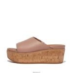 Women ELOISE Cork-Wrap Leather Wedge Slides Fitflop 882F154 Beige