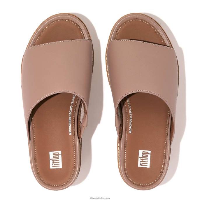 Women ELOISE Cork-Wrap Leather Wedge Slides Fitflop 882F154 Beige - Image 3