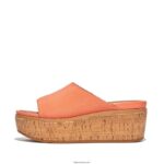 Women ELOISE Cork-Wrap Suede Wedge Slides Fitflop 882F155 Sunshine Coral