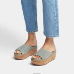 Women ELOISE Cork-Wrap Suede Wedge Slides Fitflop 882F156 Cool Blue - Image 2