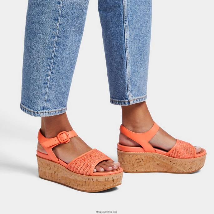Women ELOISE Cork-Wrap Woven Back-Strap Wedge Sandals Fitflop 882F49 Sunshine Coral - Image 2