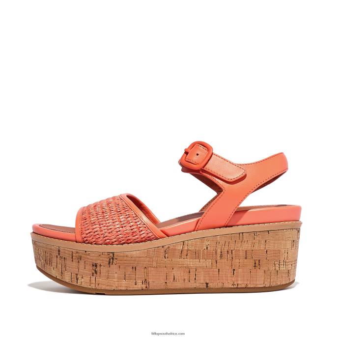 Women ELOISE Cork-Wrap Woven Back-Strap Wedge Sandals Fitflop 882F49 Sunshine Coral - Image 1