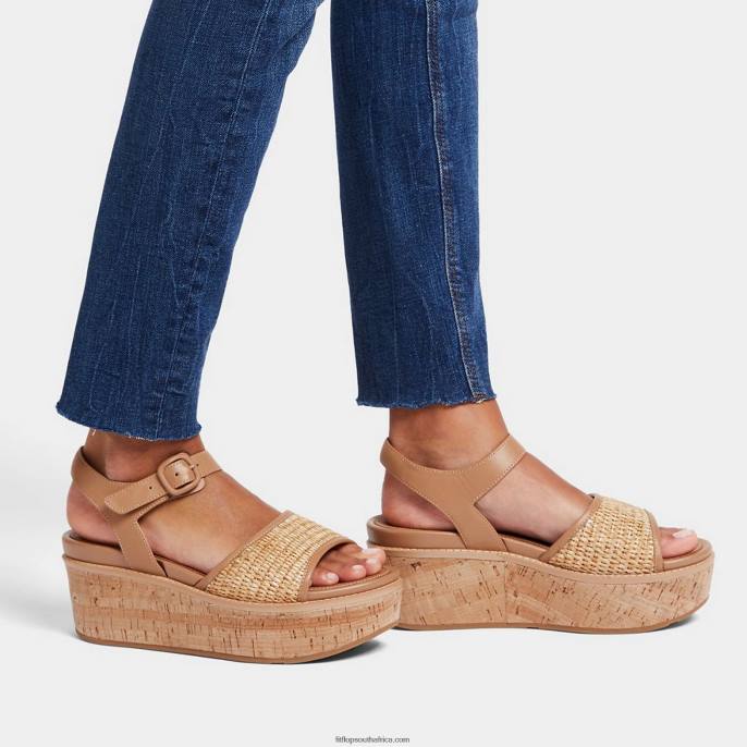 Women ELOISE Cork-Wrap Woven Back-Strap Wedge Sandals Fitflop 882F50 Latte Tan/Ivory - Image 2