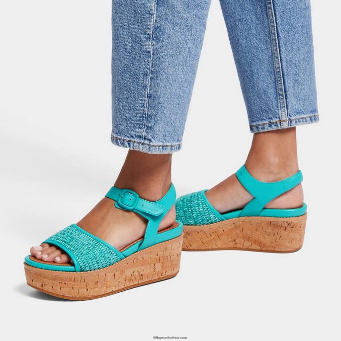 Women ELOISE Cork-Wrap Woven Back-Strap Wedge Sandals Fitflop 882F51 Tahiti Blue/Ivory - Image 2