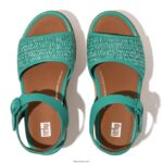 Women ELOISE Cork-Wrap Woven Back-Strap Wedge Sandals Fitflop 882F51 Tahiti Blue/Ivory - Image 3
