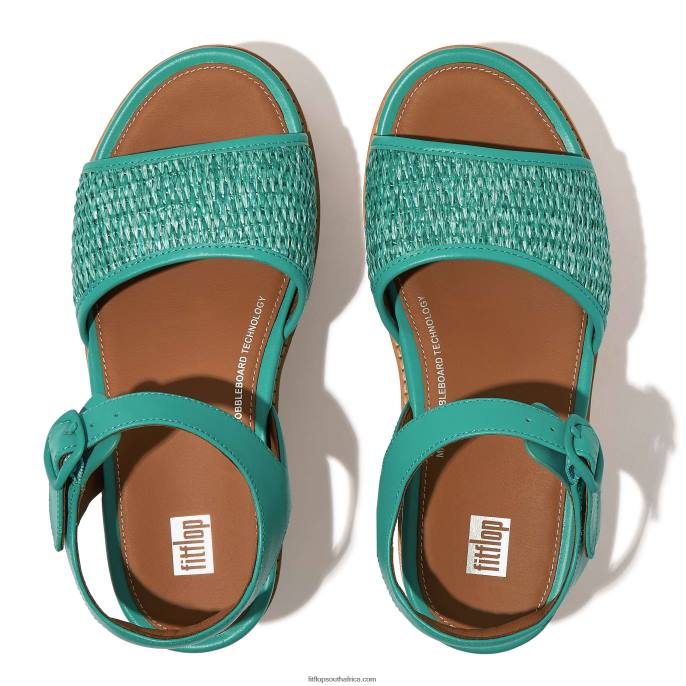 Women ELOISE Cork-Wrap Woven Back-Strap Wedge Sandals Fitflop 882F51 Tahiti Blue/Ivory - Image 3