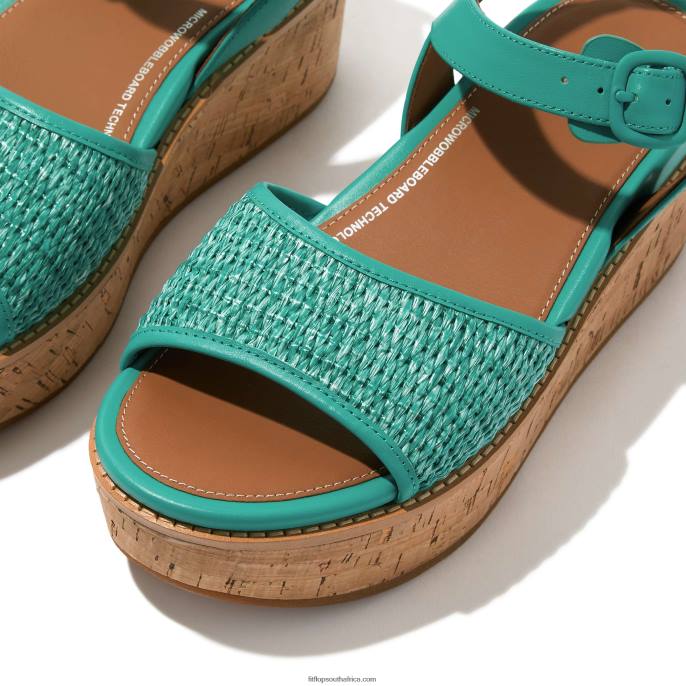 Women ELOISE Cork-Wrap Woven Back-Strap Wedge Sandals Fitflop 882F51 Tahiti Blue/Ivory - Image 4