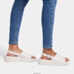 Women F-MODE Leather Flatform Back-Strap Sandals Fitflop 882F40 Cream - Image 2