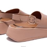 Women F-MODE Leather Flatform Back-Strap Sandals Fitflop 882F41 Beige - Image 4