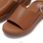 Women F-MODE Leather Flatform Back-Strap Sandals Fitflop 882F42 Light Tan - Image 3