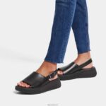 Women F-MODE Leather Flatform Back-Strap Sandals Fitflop 882F43 All Black - Image 2