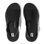 Women F-MODE Leather Flatform Back-Strap Sandals Fitflop 882F43 All Black - Image 3