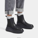 Women F-MODE Leather Flatform Chelsea Boots Fitflop 882F300 All Black - Image 2