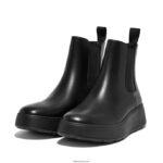 Women F-MODE Leather Flatform Chelsea Boots Fitflop 882F300 All Black - Image 4