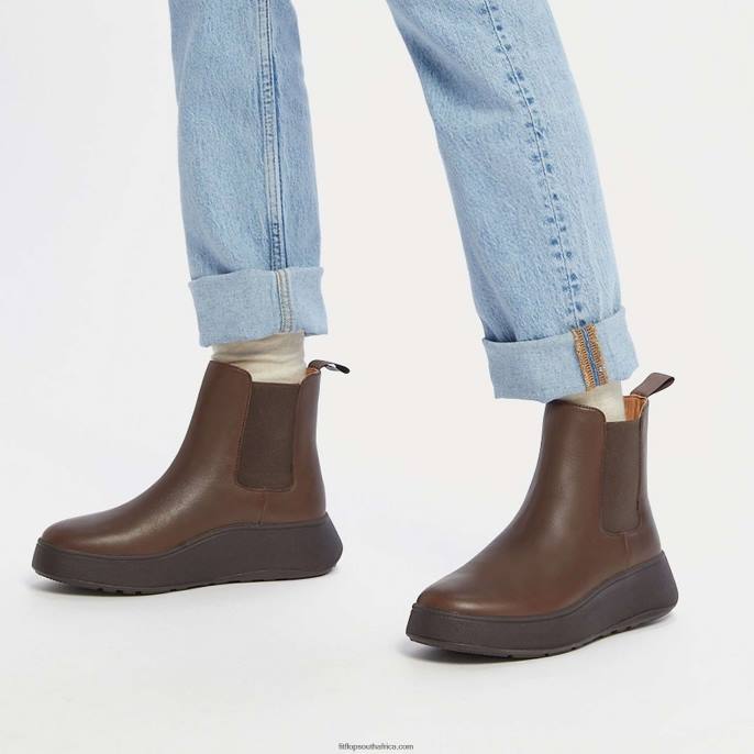 Women F-MODE Leather Flatform Chelsea Boots Fitflop 882F301 Brown Mix - Image 2