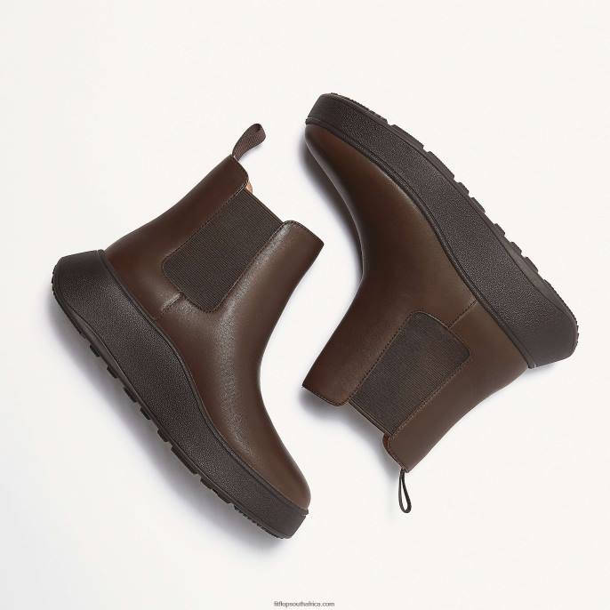 Women F-MODE Leather Flatform Chelsea Boots Fitflop 882F301 Brown Mix - Image 4