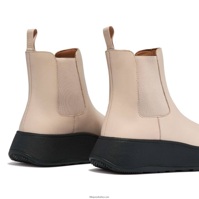 Women F-MODE Leather Flatform Chelsea Boots Fitflop 882F302 Stone Beige - Image 3