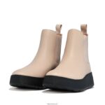 Women F-MODE Leather Flatform Chelsea Boots Fitflop 882F302 Stone Beige - Image 4