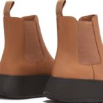 Women F-MODE Leather Flatform Chelsea Boots Fitflop 882F303 Latte Tan - Image 3