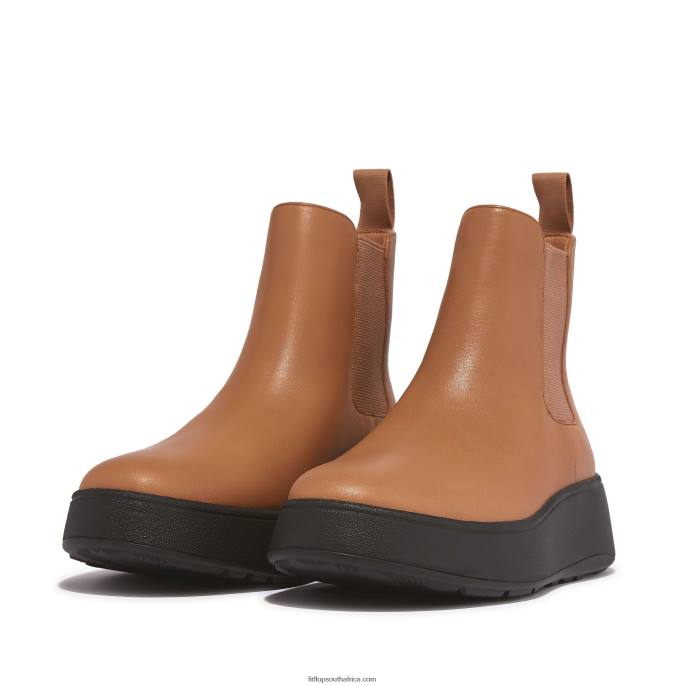 Women F-MODE Leather Flatform Chelsea Boots Fitflop 882F303 Latte Tan - Image 4