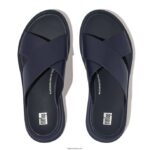 Women F-MODE Leather Flatform Cross Slides Fitflop 882F171 Midnight Navy - Image 3
