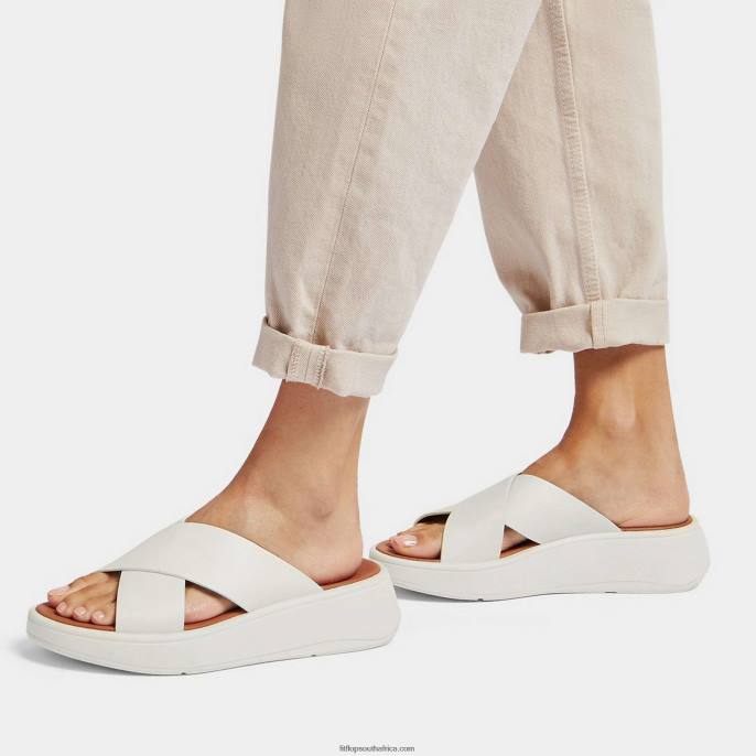 Women F-MODE Leather Flatform Cross Slides Fitflop 882F172 Cream - Image 2